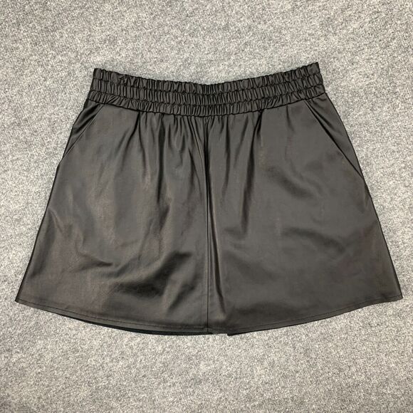 BCBGMaxazria Laika Faux Leather Skirt Womens S Small Black Pull On Pockets - Picture 4 of 14